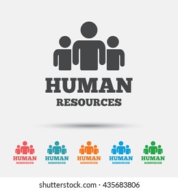 Human resources sign icon. HR symbol. Workforce of business organization. Group of people. Graphic element on white background. Colour clean flat human resources icons. Vector