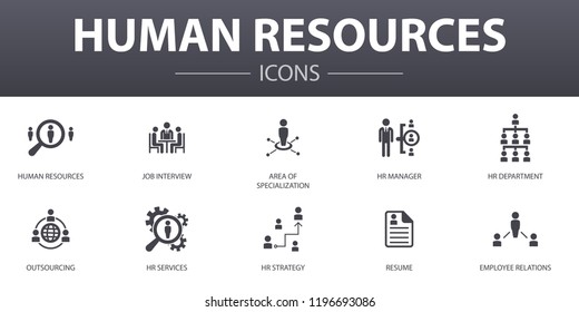 Human Resources simple concept icons set. Contains such icons as job interview, hr manager, outsourcing, resume and more, can be used for web, logo, UI/UX