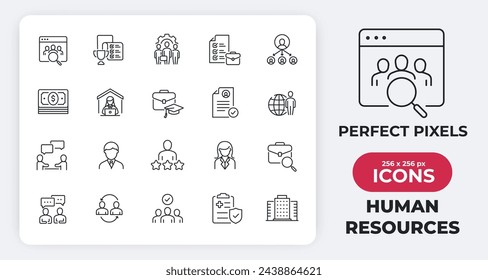 Human resources skills simple minimal thin line icons. Related employee, job search, recruitment, job vacancy. Vector illustration.