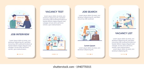 Human resources specialist mobile application banner set. Idea of recruitment