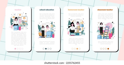 Personalspezialist Mobile Application Banner Set. Rekrutierung und Teamarbeit. Headhunter sucht nach Mitarbeitern, Bewerbungsgespräche. Flache Vektorgrafik