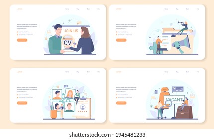 Human resources specialist web banner or landing page set. Idea of recruitment