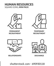 Human resources, square mini icon set. The illustrations are a vector, editable stroke, thirty-two by thirty-two matrix grid, pixel perfect files. Crafted with precision and eye for quality.