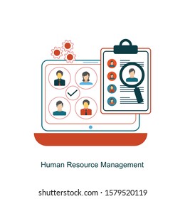 Human Resources, Staffing Concept. Laptop With Candidates List And Magnifying Glass With Candidate Icon