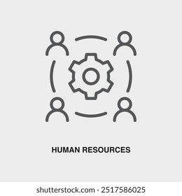 Icono o logotipo de línea delgada de Recursos Humanos. Símbolo o signo en el tema de gestión empresarial. Ilustración de línea de Vector.