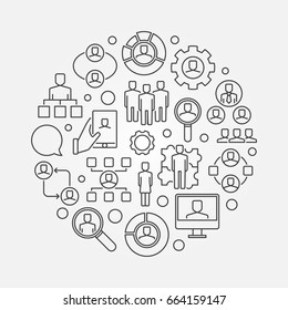 Human resources thin line illustration - vector HR concept circular sign in thin line style