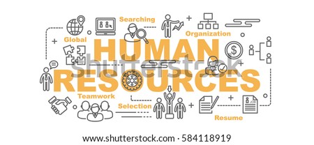 human resources vector banner design concept, flat style with thin line art icons on white background