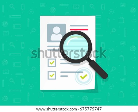 Human resources vector concept, flat cartoon paper document with personal data, approved stamp, idea of people recruitment research, employee hiring management, interview, cv sheet illustration