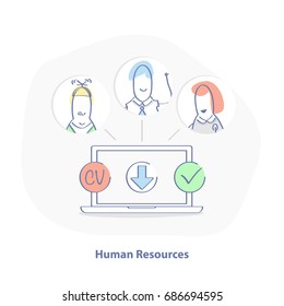 Human resources vector concept, recruitment process, HR management, career. UI/UX element for web design, applications, mobile interface and infographics. Isolated vector.