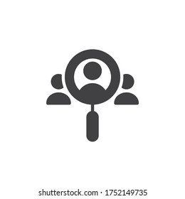 Human Resources vector icon. Magnifier and business people filled flat sign for mobile concept and web design. Employee search glyph icon. Symbol, logo illustration. Vector graphics