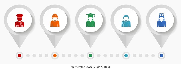 Human resources vector icons, jobs flat design web pointers collection, business concept infographic template