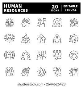 Human Resources vector icons. Human Resources thin line icons collection