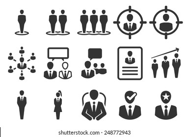 Human resources vector illustration icon set. Included the icons as manager, HR, employee, management, recruit, jobs and more.