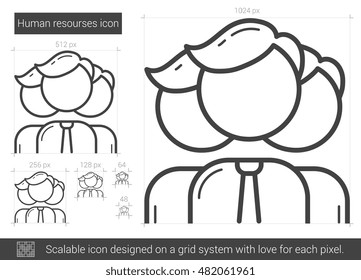 Icono de línea vectorial de recursos humanos aislado en fondo blanco. Icono de línea de recursos humanos para infografía, sitio web o aplicación. Icono escalable diseñado en un sistema de cuadrícula.