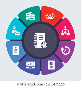 Human Resources Vector Template For Infographics. Business Concept With 9 Options, Steps, Parts, Segments. Banner Infographic Cycling Diagram, Round Chart, Onboarding, Office Building Icons