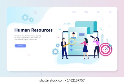 Human resources web banner design concept. Idea of recruitment and job management. Teamwork management. HR manager occupation. Flat vector illustration