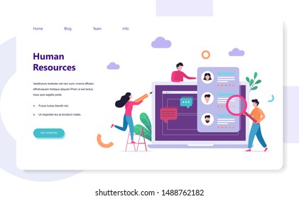 Human resources web banner design concept. Idea of recruitment and job management. Teamwork management. HR manager occupation. Flat vector illustration