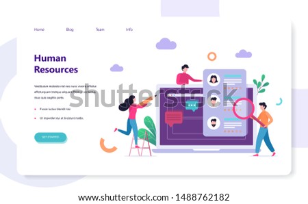 Human resources web banner design concept. Idea of recruitment and job management. Teamwork management. HR manager occupation. Flat vector illustration
