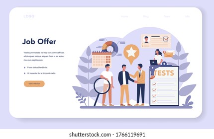 Human resources web banner or landing page. Idea of recruitment and job management. Teamwork management. HR manager occupation. Flat vector illustration