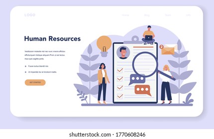 Human resources web banner or landing page. Idea of recruitment and job management. Teamwork management. HR manager occupation. Flat vector illustration