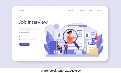 Banner web de recursos humanos o página de inicio. Idea de contratación y gestión de empleo. Gestión del trabajo en equipo. Ocupación del gerente de recursos humanos. Ilustración vectorial plana