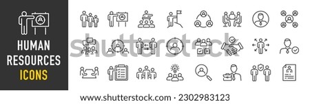 Human resources web icons in line style. Headhunting, career, resume, work group, candidate, job hiring, collection. Vector illustration.