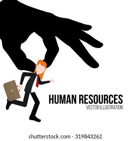human resources woman dangling from one hand illustration over white color background
