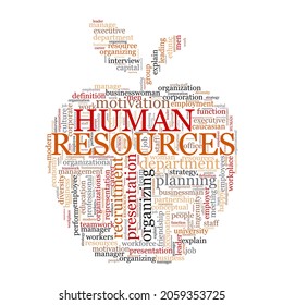 Human resources word cloud concept with apple symbol.