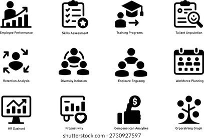 Iconos de recursos humanos y gestión de la fuerza laboral con etiquetas de rendimiento del empleado