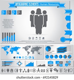 Human resources-Female icon set and infographics element. Vector.