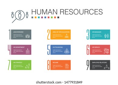 Human ResourcesInfographic 10 option line concept. job interview, hr manager, outsourcing, resume simple icons