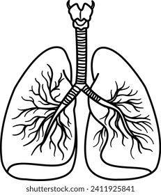 Human Respiratory System for Coloring. Human Internal Organs. Medicine concept. Vector illustration