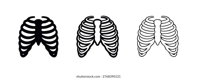 Human Rib Cage Outline and Solid Icon Set