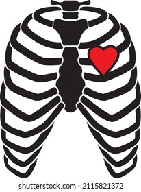 Esqueleto de jaula de costillas humanas con ilustración del vector del corazón