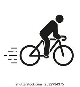 Human Riding Bicycle Silhouette Icon. Cycling, Exercise, Recreation. Outdoor Activity and Healthy Transportation. Isolated Vector Illustration.