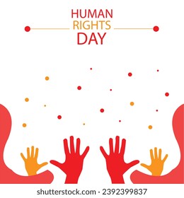 Human right day.International peace. Different skin colors hands raised on banner and poster.  Equality awareness icon symbol. Cartoon flat on different background.Vector illustration eps file.