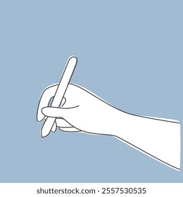 Human right hand holding a pencil in line drawing style.