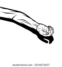 human right hand lying in black and white vector line art