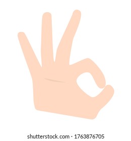 Menschenrechte Hand, die OK-Zeichen auf weißem Hintergrund, flache Symbolgrafik zeigt