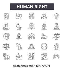 Human right line icons, signs set, vector. Human right outline concept, illustration: human,deconcept,people,hand