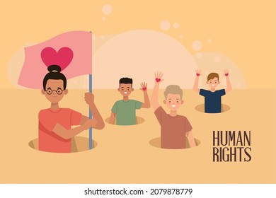 human rights activists protesting characters
