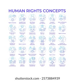 Human rights blue gradient concept icons. Law freedom, justice. Social equality, democracy. Icon pack. Vector images. Round shape illustrations for infographic, presentation. Abstract idea