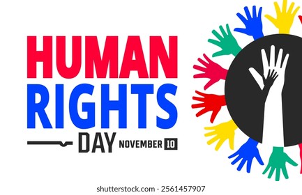 Human Rights Day. December 10 Vector illustration. Holiday concept. suitable for placard, background, Greeting Card, Poster design template with text inscription, standard Social Media Post.