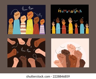 human rights day event illustration vector with diffrent hands