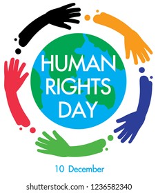 Human Rights Day with hand and earth Vector Illustration