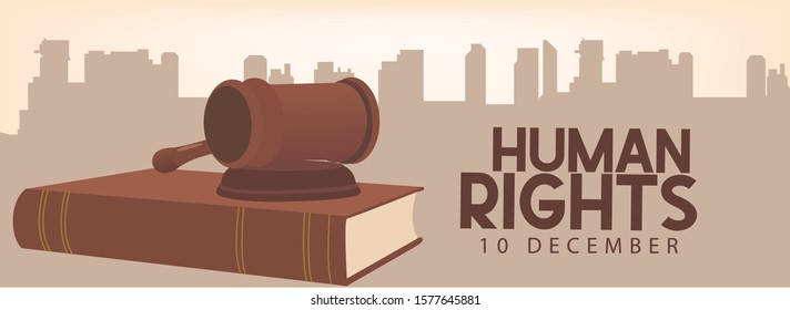 Human Rights Day with hand on white background 