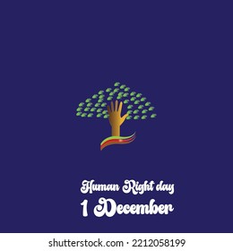 Día de los Derechos Humanos, árbol de manos juntos , diseño para banner, tarjeta de saludo, afiche, ilustración vectorial