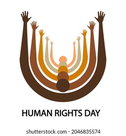 Human rights day with hands up, vector art illustration.