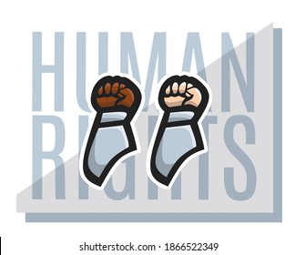 human rights day, illustration of 2 hands with different colors, black and white, different races, still in the unity of fellow humans, there is no difference, human rights 10 December