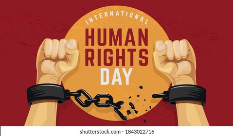 Human rights day illustration with raised hand breaks the chain